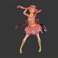 Anime Style Fantasy Character with Colorful Outfit Frilled Skirt and Ribbon Hat 3D Model Design