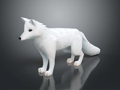 White Low Poly Fox Model Standing On Gray Background With Reflective Surface 3d model