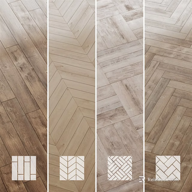 Wooden Flooring With Herringbone Pattern And Different Natural Shades For Interior Design 3d model