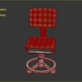Yellow Checkered Upholstered Chair With Spring Connection And Wheeled Silver Base