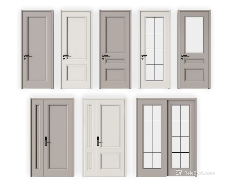 Modern Hinged Doors With Various Styles Glass Panels And Double Designs 3d model
