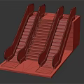 Modern Escalators And Staircase Design In Public Area With Marble Floor And Green Tiled Walls