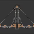 Crossbow With Metal Wheels And Copper Accents On Black Frame