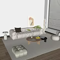 Cream Style Sofa Coffee Table Combination Cream Style Living Room Cream Style Coffee Table Coffee Table Floor Lamp Decoration Hanging Picture Carpet Side Table Sofa 3d model