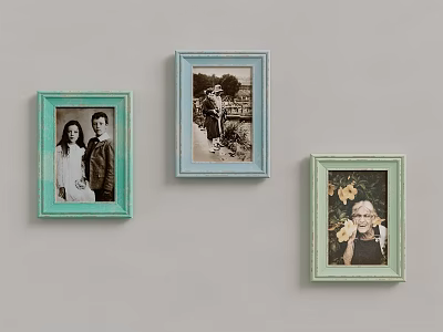 Light Green And Light Blue Photo Frames With Photos Hanging On Wall 3d model