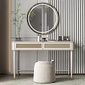 Elegant Modern Dressing Table With Round Mirror Vanity Items And Striped Wall 3d model