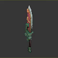 Ornate Red And Green Decorative Sword With Sharp Blade And Intricate Hilt Design