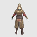 Traditional Samurai Armor With Golden Plates Red Lining And Helmet Full Body Design