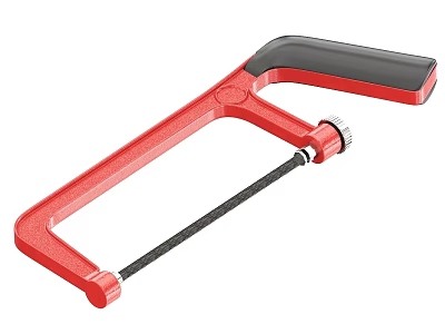 Red Hacksaw Hardware Tool With Black Ergonomic Handle And Steel Saw Blade 3d model