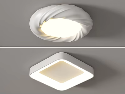 Modern White Round Swirl Design And Square Sleek Ceiling Lights For Home 3d model