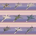 Various Fighter Jets Models Arranged in Formation Against Gradient Sky Background 3d model