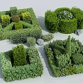 Varied Shaped Topiary Shrubs Garden Design With Square Circular Forms And Stones 3d model
