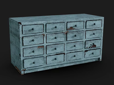 Vintage Blue Decorative Cabinet With Multiple Drawers And Worn Appearance 3d model