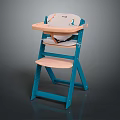 Blue Frame Wooden Children High Chair With Tray And Cartoon Pattern Cushion
