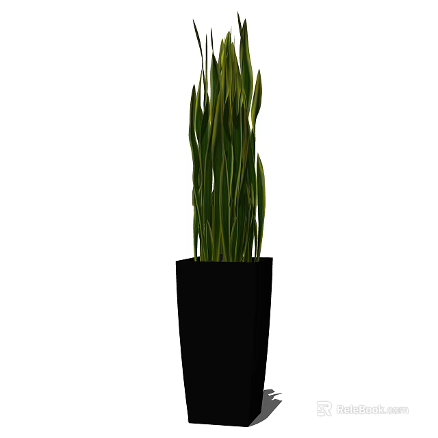 Stylish Bonsai Potted Plant With Green Long Leaves In Black Pot 3d model 