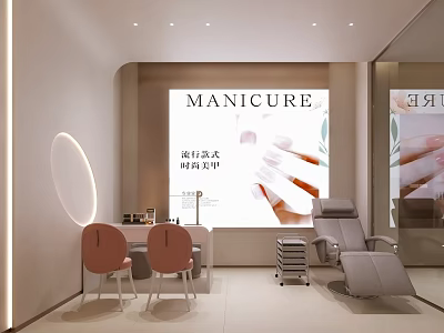 Modern Manicure Salon Interior With Pink Chairs Manicure Table And Screen Showing Manicure 3d model