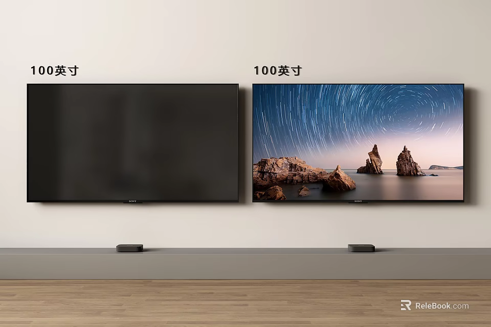 Two 100 Inch TVs Showing Scenic Starry Sky And Rock Seascape 3d model 
