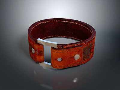 Vintage Red Leather Bracelet With Metal Buckle And Distressed Texture 3d model