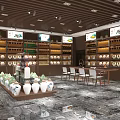 Modern Spacious Tobacco and Alcohol Store Interior With Shelves Product Displays And Marble Floor