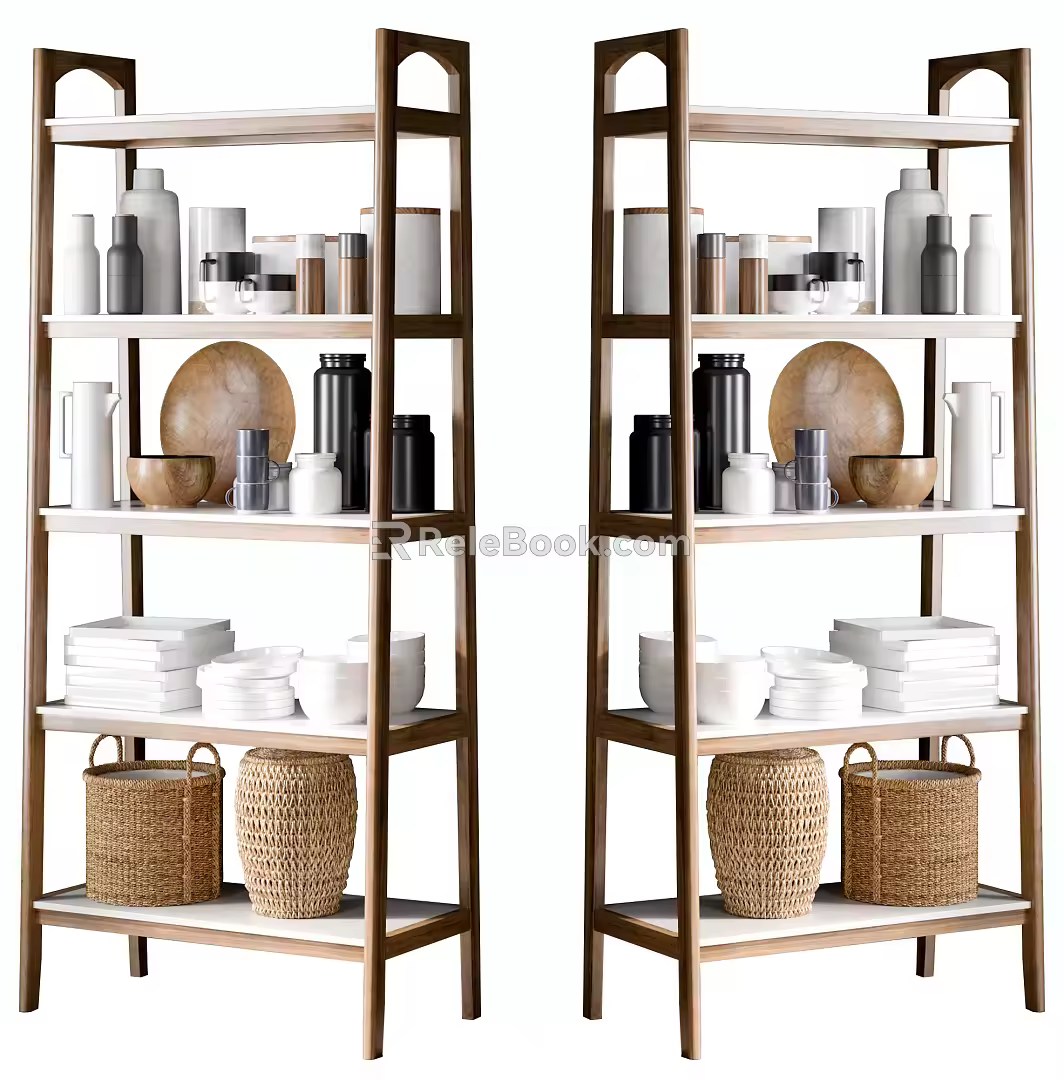 Nordic Cookware Kitchenware Kitchen Rack Tableware Bowl Cup and Saucer Rattan Basket 3d model