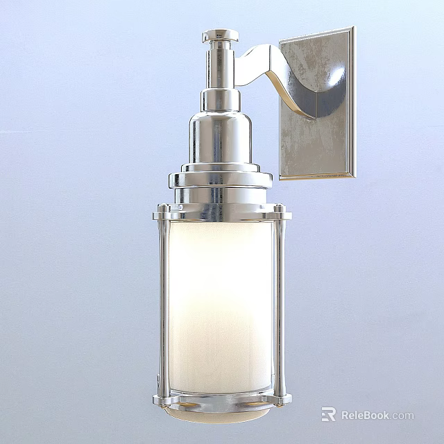 Modern Wall Lamp With Stainless Steel Frame And White Frosted Glass Shade Contemporary Home Decor 3d model 