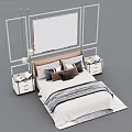 Double Bed with Upholstered Headboard Multiple Pillows Matching Nightstands Table Lamps and Decorative Wall Paneling