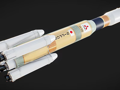 Detailed H-IIA Rocket Model With Golden Body White Boosters and Logo 3d model