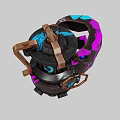 Rusty Mechanical Device With Purple Stars Blue Accents And Metallic Top Ring