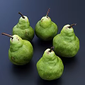 Five Fresh Ripe Green Pears on Dark Background with Smooth Skin
