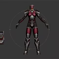 Sci Fi Female Warrior Character In Red Silver Armor With Red Black Futuristic Gun