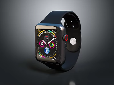 Black Strap Smartwatch Fashion Accessory With Colorful Dial Showing Time Heart Rate Steps 3d model