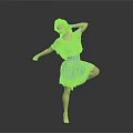 Game Movie Character in Blue Frilled Dress Striking Single Leg Pose Against Gray Gradient Background