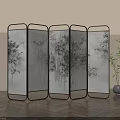Modern Bamboo Pattern Screen Partition With Metal Frame And Transparent Panels 3d model
