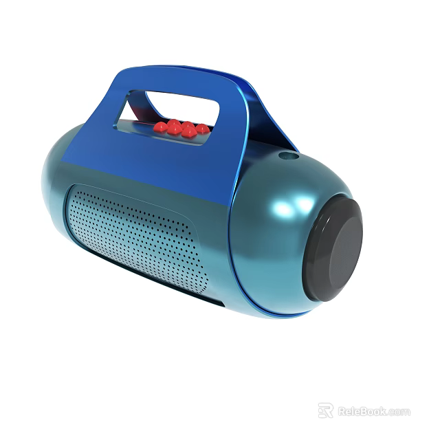 Portable Blue Bluetooth Speaker With Handle Red Buttons Mesh Grille And Black Speaker 3d model 