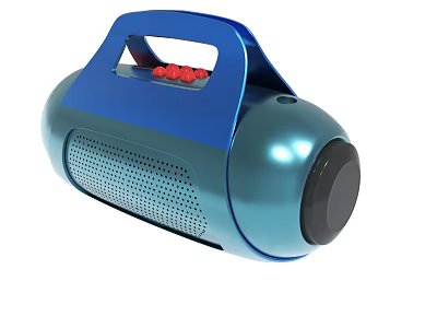 Portable Blue Bluetooth Speaker With Handle Red Buttons Mesh Grille And Black Speaker 3d model