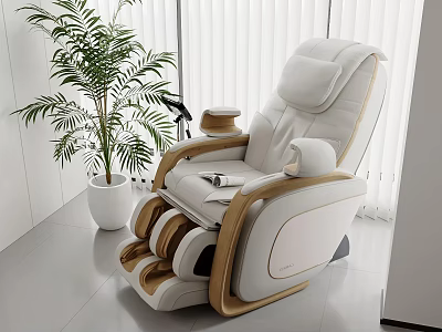 Modern White and Brown Massage Chair with Potted Plant in Home Interior 3d model