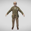 Elderly Man Wearing Brown Suit With Beard Eyeglasses And Pockets 3d model