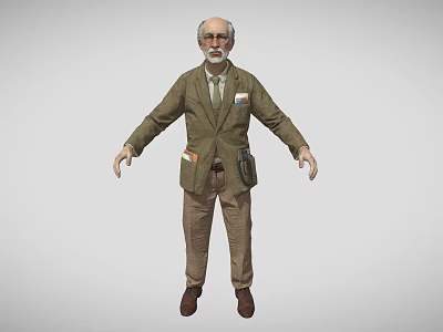 Elderly Man Wearing Brown Suit With Beard Eyeglasses And Pockets 3d model