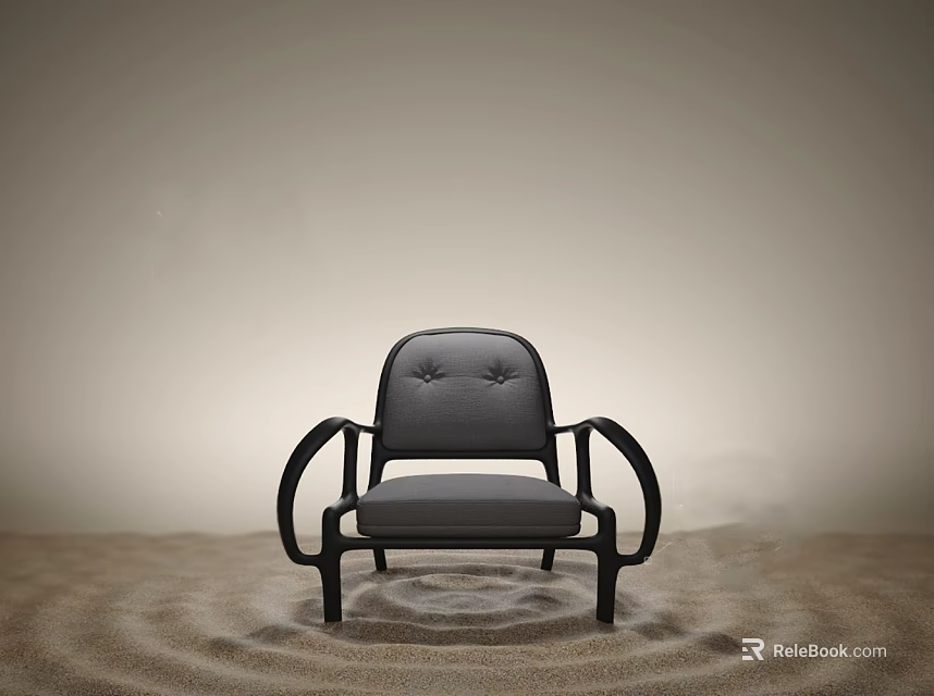 Stylish Black Armchair With Curved Arms On Sandy Ground And Light Gradient Background 3d model 
