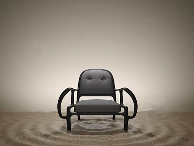 Stylish Black Armchair With Curved Arms On Sandy Ground And Light Gradient Background 3d model