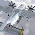 Military Fighter Jet With Four Propellers Flying Through Clouds Marked 32 3d model