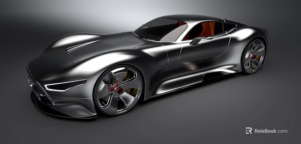 Silver Streamlined Sports Car with Red Seats Unique Wheels and Modern Sporty Design 3d model 