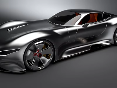 Silver Streamlined Sports Car with Red Seats Unique Wheels and Modern Sporty Design 3d model
