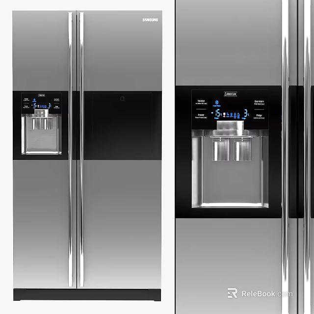 Modern Stainless Steel Refrigerator With Digital Display Ice Maker And Water Dispenser 3d model 