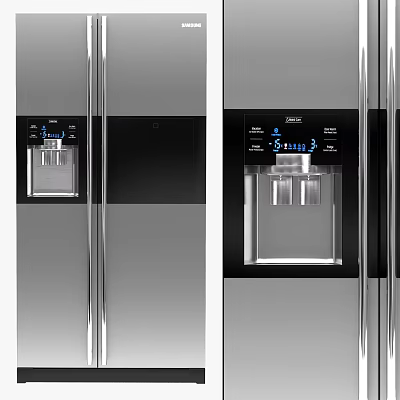 Modern Stainless Steel Refrigerator With Digital Display Ice Maker And Water Dispenser 3d model