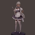 Woman in Maid Outfit Elf Ears Long White Hair Yellow Eyes Holding Knife Lace Details