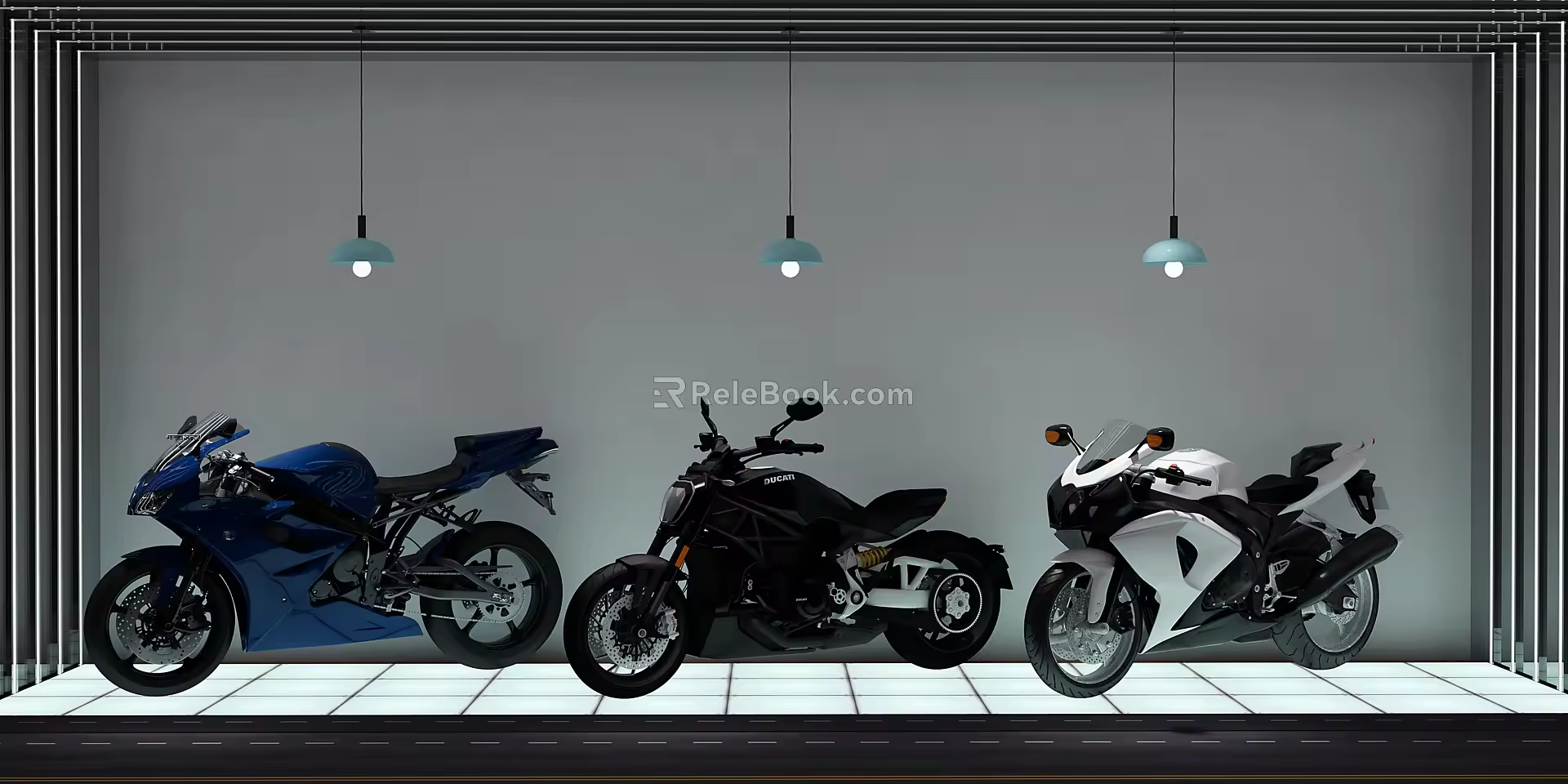 Modern Window Motorcycle Store Window 3d model