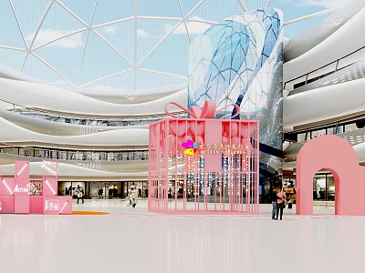 Modern Mall Interior Pink Photo Spot With Glass Structure And Arch Design 3d model