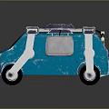 Blue Cartoon Van With Mechanical Arms Top Equipment And Yellow Headlights