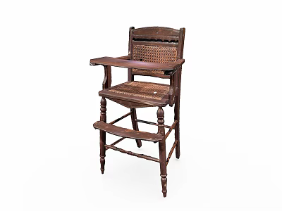 Sturdy Traditional Wooden Children's Chair With Woven Seat Backrest And Armrests 3d model